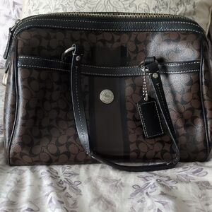 Brown and Black Leather Briefcase with Silver Zippers